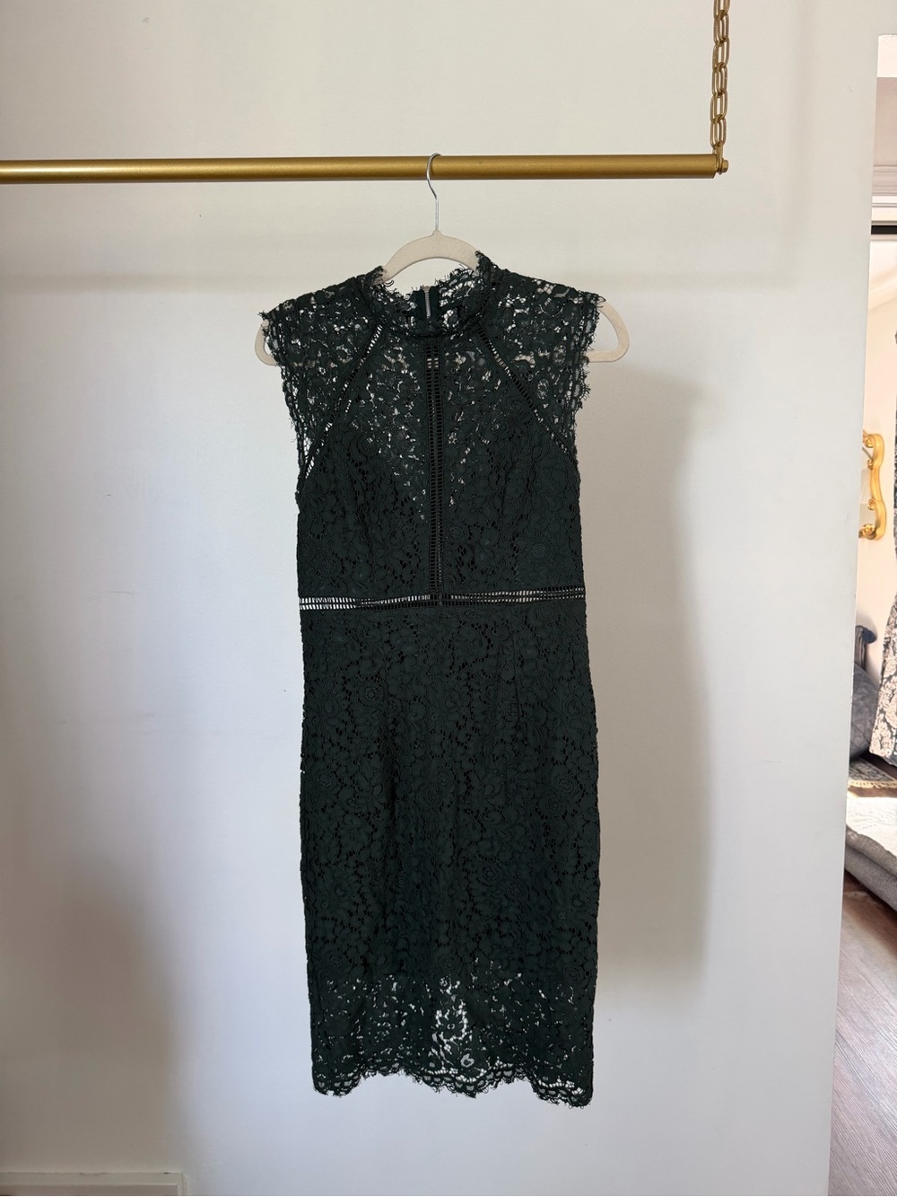 Bardot lace midi dress- Dark Green
